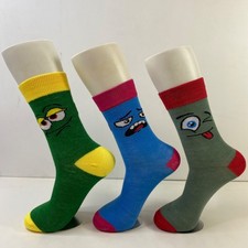 Cartoon Face Three-Pack Crew Socks For Boys Or Girls - Vibrant Colors  Expressi