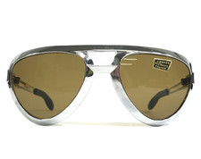Vintage France Sunglasses Thick Polished Silver Aviator Frames w Brown Lenses