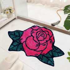Flower Bathroom Mat Non Slip Rose Bath Rug Extra Absorbent and Soft Microfiber B