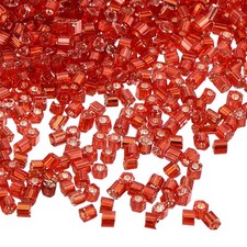 1400Pcs Glass Bugle Beads 1.5x1.5mm Loose Bead Silver-Bright Red