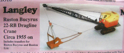 Bucyrus Erie #22B Crane Kit 1/87 (HO) Scale By Langley Models