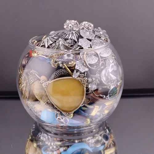 Vintage Costume Jewelry Jar Mixed Lot 2.10 lbs Necklaces Rings Earrings..