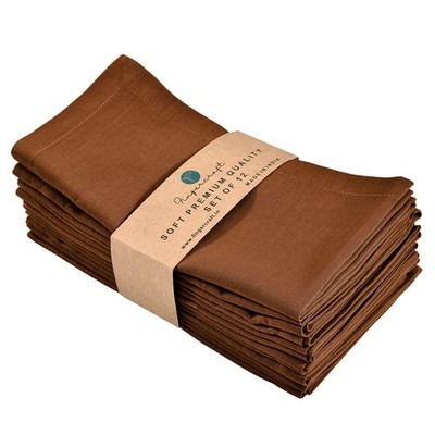 12 PCS Dinner Cloth Napkins Cotton Linen Blend Premium Brown 18x18 Inch