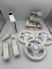 Nintendo Wii Console Mario Kart Bundle w/ Wii Sports Controllers Wheels - READ