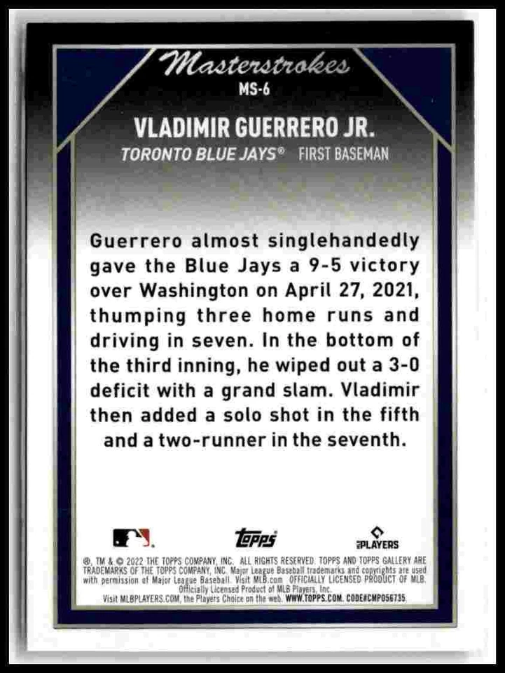 2022 Topps Gallery #MS-6 Vladimir Guerrero Jr. Masterstrokes - Image 2 of 2
