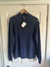 William Hunt Saville Row 1/4 Zip Wool Cashmere Blend Jumper Navy Medium BNWT
