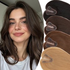 Clip In 100 Remy Human Hair Piece Women's Hairpiece Top Topper Toupee Free Part