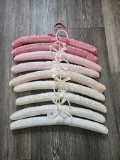 Lot of 9 vintage satin padded hangers 16" with ribbon bows coated hooks