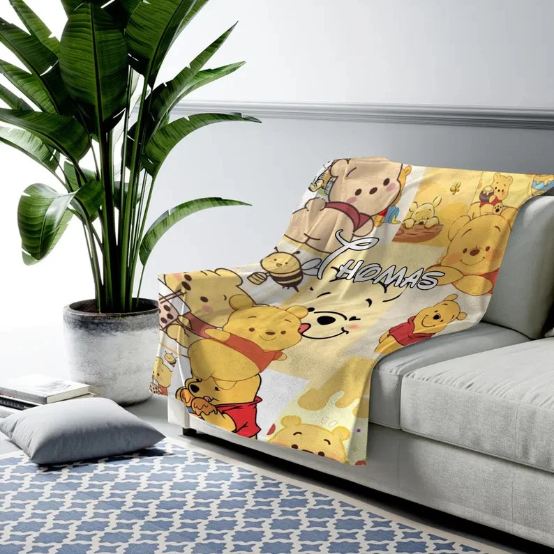 Disney Winnie The Pooh Cute Art Honey Milk Tea Customize Fleece Blanket