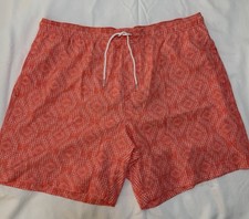 Cubavera Men's XL Coral White Geometric Swim Shorts Drawstring Lined Pockets