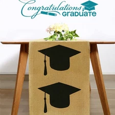 Burlap Graduation Table Runner 2025 - Jute Grad Cap Table Runner 72 Inches Lo...