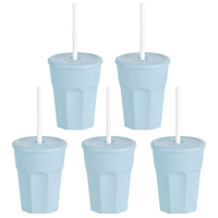 Engelland 5 X Kunststoffbecher Mit Deckel Trinkbecher Plastikbecher 250 Ml Blau