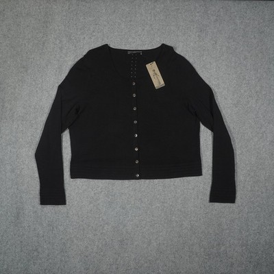 PERUVIAN CONNECTION Georgina Cardigan Women's XL Black Cotton Knit Sweater New