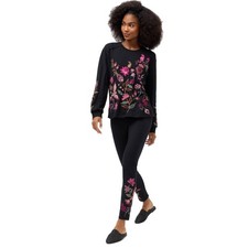 Johnny Was Penellope Legging Cotton Floral Embroidered Leggings Pants Black NEW