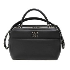 Chanel 2WAY Bowling Bag A92238 Black Leather with Box Dust Bag #KN105