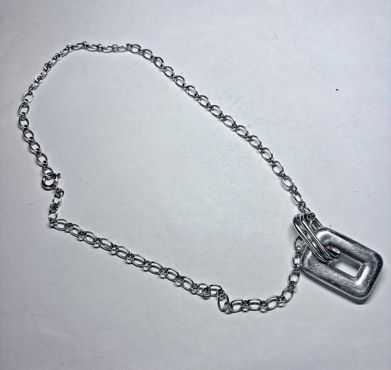 Brushed Sterling Silver Rectangular Pendant/Chain… - image 2