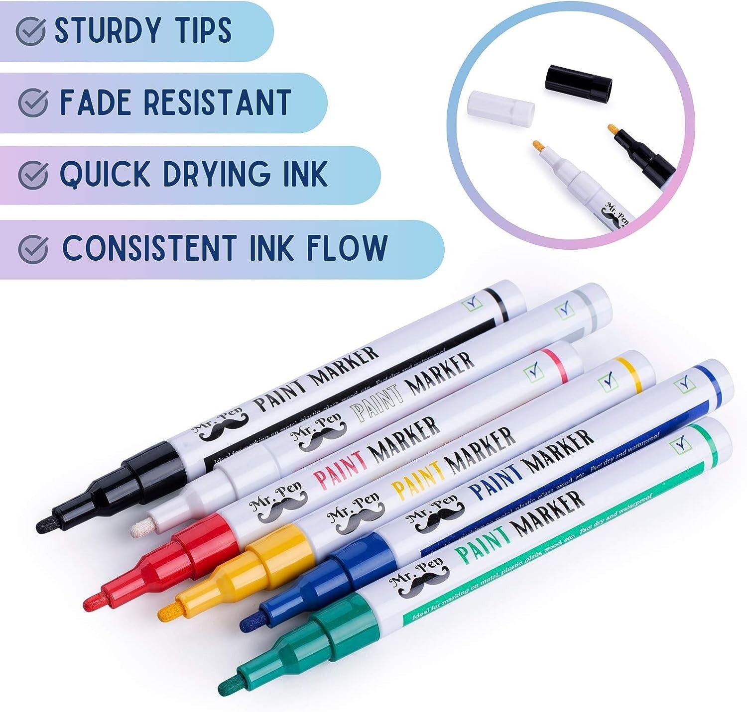 6PCS Paint Markers Set Oil Based for Metal Mix Permanent Colored Pen