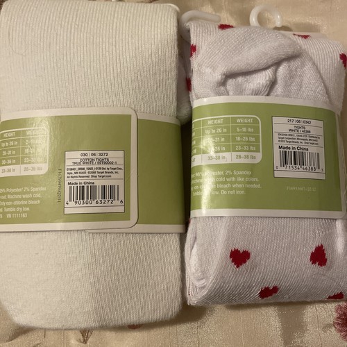 2 Paar Cat & Jack Strumpfhosen Größe 2T-4T weiß rot Herzen & 1 weiß Kleinkind Baby - Bild 3 von 3