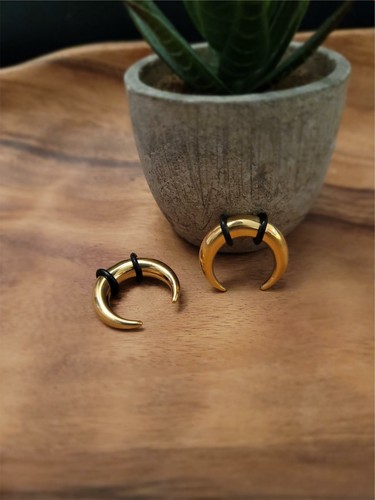 Pair Gold Steel Pinchers Tapers 0g 1g 2g 4g 6g 8g 10g 12g 14g Ear Plugs septum - Picture 2 of 2