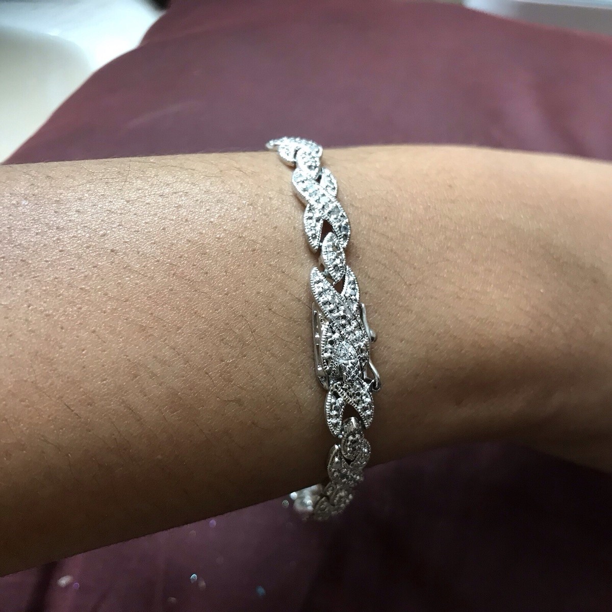 Sterling Silver Hugs and Kisses Diamond Link Tennis Bracelet