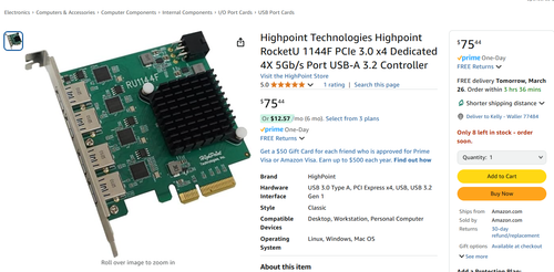 RU1144F PCIe 3.0 x4 Dedicated 4X 5Gb/s Port USB-A 3.2 Controller - Picture 2 of 2