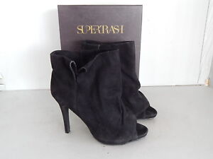 Supertrash Ankle Boots Peeptoe High Heels Plateau Wildleder Schwarz Gr 40 Ovp