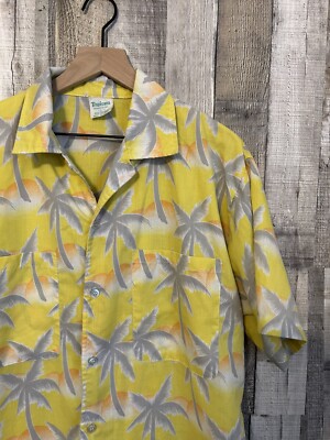 40's PALMDAYL ライムイエローレーヨンシャツ Vintage 1980s Tropicana Hawaiian Shirt Mens Large Palm Trees