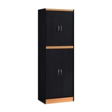 Hodedah HI224 4-Door 4-Shelve 5-Compartments Storage Kitchen Pantry, Black Beech