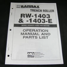 Rammax RW1403 RW1403E Vibratory Vibration Trench Roller Operation Parts Manual