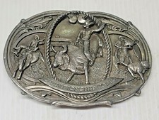 Large 1986 Bergamot Brass Works Championship Rodeo Belt Buckle Cowboy