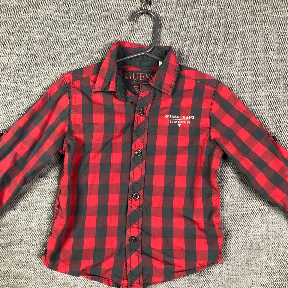Camisa Guess Niños 3T Niño Rojo Gris A Cuadros Manga Larga Abotonada Informal Foto 2 de 4