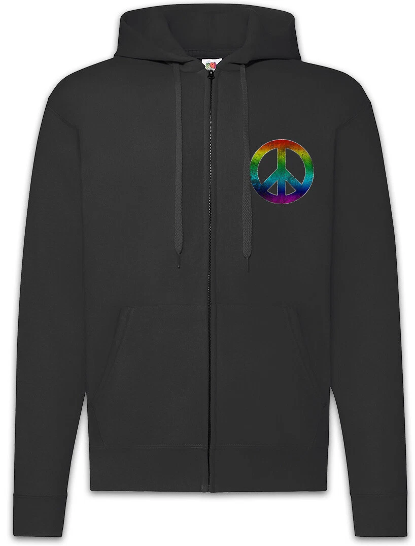 Rainbow Peace Symbol Zipper Hoodie Regenbogen Gay 60s Hippie Free Love Sign