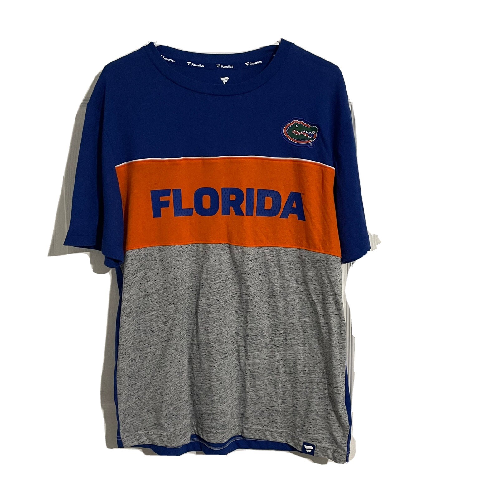 Florida Gators Fanatics Shirt Men's Medium Gray Orange Blue Color Block FLORIDA