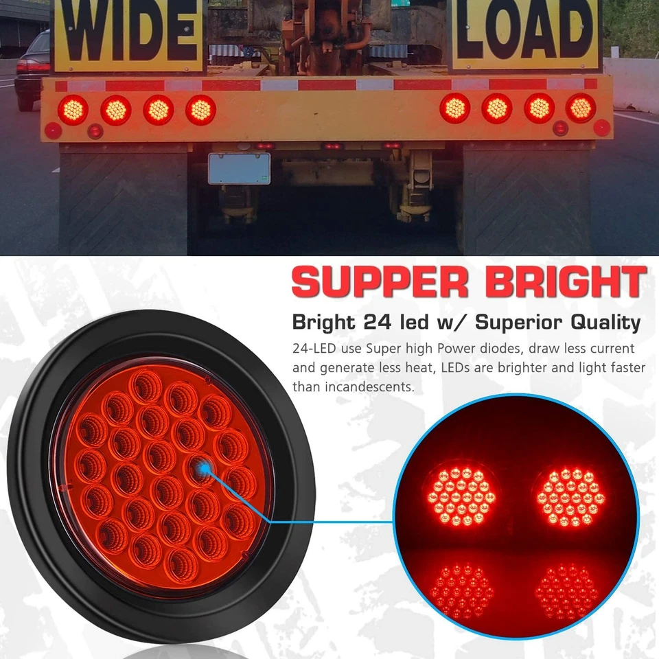 10X 4"inch Round LED Truck Trailer Stop Turn Tail Brake Lights Waterproof 24-LED - Image 2 of 4