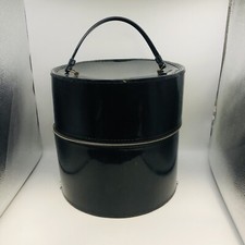 Vtg Large Black Patent Vinyl Hard Shell Hat Case Wig Case Miner Industrustries
