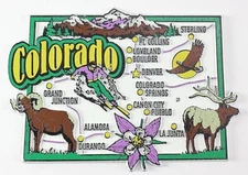 COLORADO STATE MAP AND LANDMARKS COLLAGE FRIDGE COLLECTIBLE SOUVENIR MAGNET