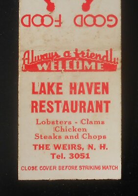 1950s Lake Haven Restaurant Lobsters Clams Chicken Chops Tel. 3051 The Weirs NH