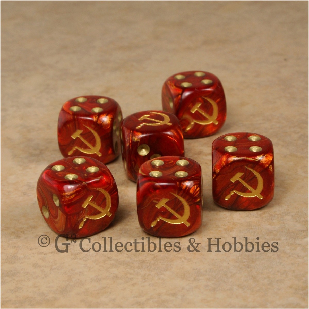NEW 6 Soviet Russia Hammer & Sickle Dice Set 16mm RPG War Game D6