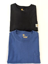 2 - Carhartt Men's Pocket T Shirts K87 Blue & Black Size Small Original Fit