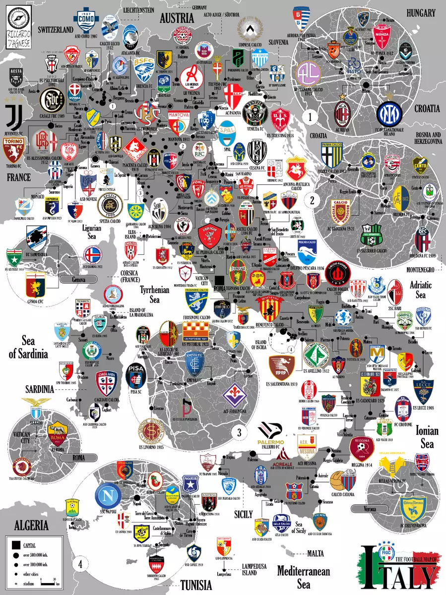 Italian football teams map