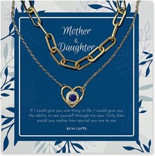 LAYERED MOTHER DAUGHTER NECKLACE, 14K GOLD PLATED NECKLACE W/ 5A CUBIC ZIRCONIA