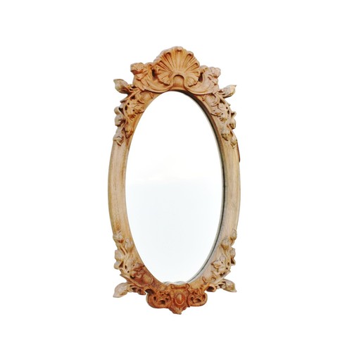 Wooden Wall Mirror Teak Wood Natural Finish Framed Hand Carved Decorative - Picture 5 of 10