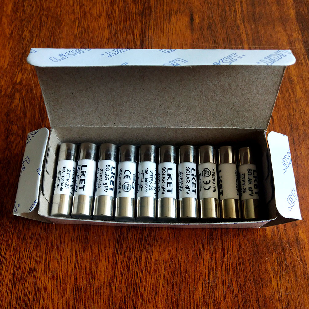 Fusible Tubular ZTPV-25 | DC 1000V, 15A, Para Protección De Circuitos De Corriente Continua