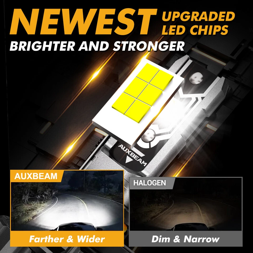 AUXBEAM 9005 HB3 LED Headlight Super Bright Bulbs Kit HIGH/LOW Beam 6500K White - Image 3 of 4