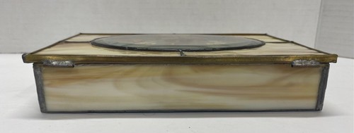 Vintage Stained Glass Pressed Flowers Trinket Box w/Hinged Top and Mirror Bottom - Picture 7 of 11