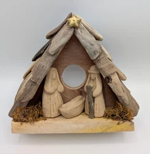 Vintage Driftwood Nativity Manger Creche Made In Philippines