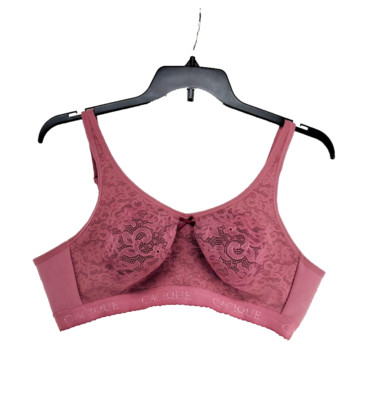Cacique Bra Unlined Full Coverage Wireless Mauve Lace Overlay Stretch 42C
