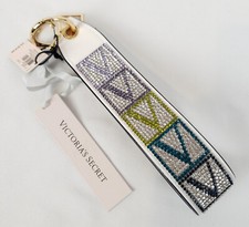 Victoria's Secret VS Bling Rhinestone Wristlet Strap Keychain White Ombre Logo