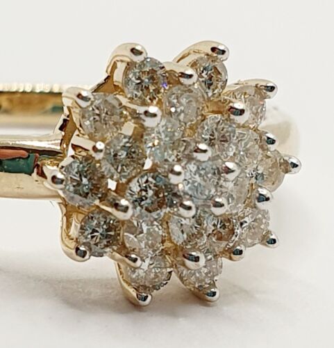 9ct Diamond Cluster Half Carat Dome Ring 375 Yellow Gold Size O Hallmarked - Picture 11 of 21