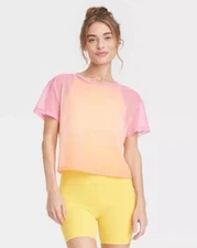All In Motion Women’s XS Shirt Pink Ombré Boxy Mesh Short Sleeve Top Tee New